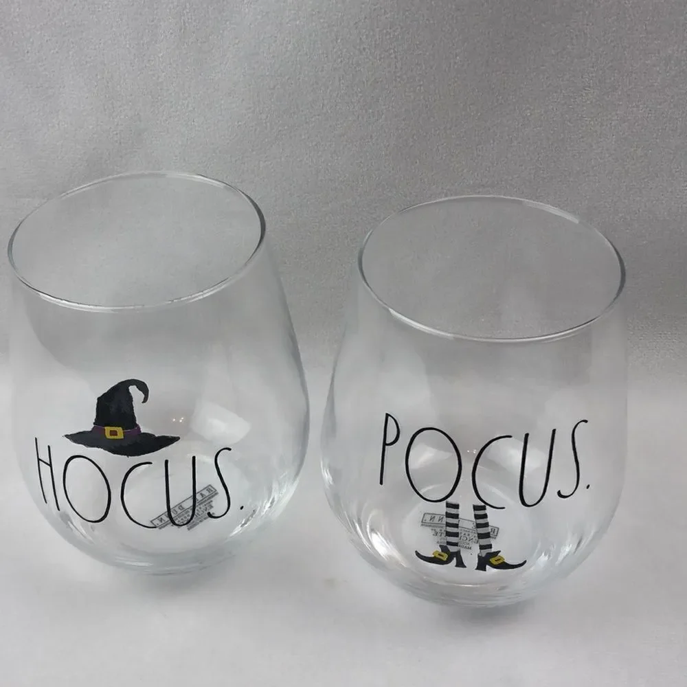 Rae Dunn set of two stemless wine glasses